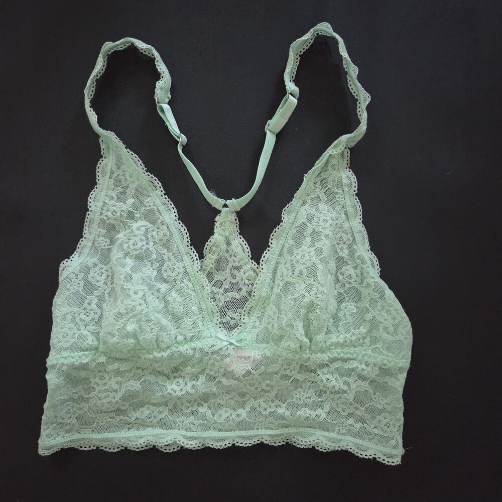 Victoria's Secret Lace Racerback Bralette Small Green Wireless Sheer Unlined